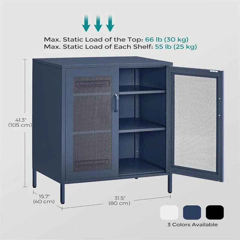 Meuble de rangement en filet d'acier blanc/noir/bleu, montage par 1 personne