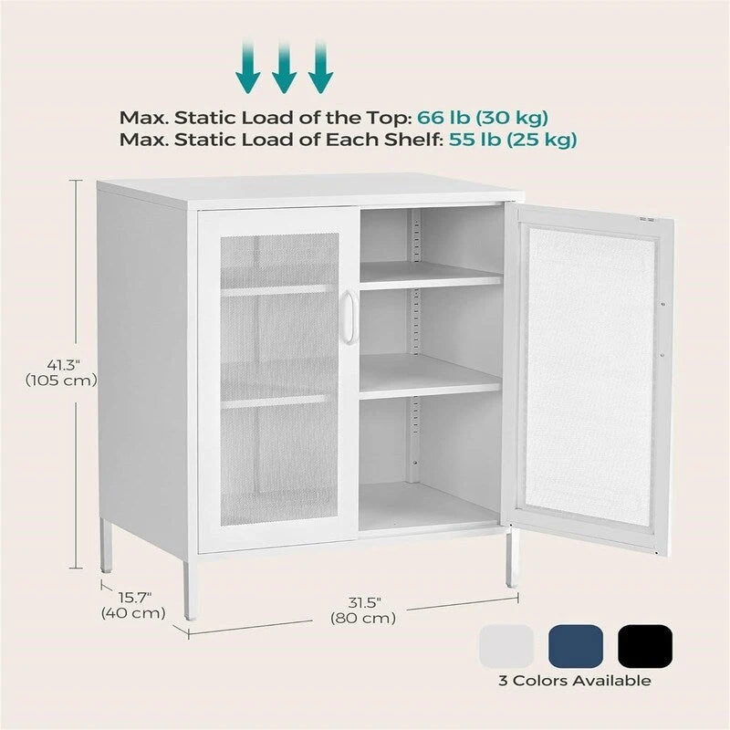 Meuble de rangement en filet d'acier blanc/noir/bleu, montage par 1 personne