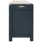 Banc de rangement capitonné bleu marine/blanc avec 2 tiroirs et panier – 1 place