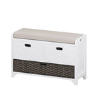 Banc de rangement capitonné bleu marine/blanc avec 2 tiroirs et panier – 1 place