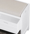 Banc de rangement capitonné bleu marine/blanc avec 2 tiroirs et panier – 1 place