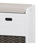 Banc de rangement capitonné bleu marine/blanc avec 2 tiroirs et panier – 1 place