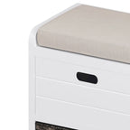 Banc de rangement capitonné bleu marine/blanc avec 2 tiroirs et panier – 1 place
