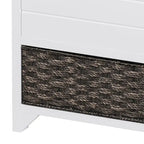 Banc de rangement capitonné bleu marine/blanc avec 2 tiroirs et panier – 1 place