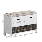 Banc de rangement capitonné bleu marine/blanc avec 2 tiroirs et panier – 1 place