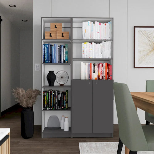 Kenyon Tall 5-Shelf Narrow and Cabinet Bookcase Set of 2