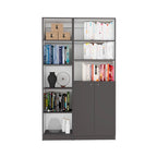 Lot de 2 bibliothèques étroites à 5 étagères et armoires à 2 portes – Multicolore / Beige / Noir / Blanc