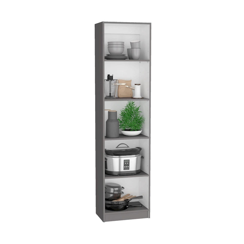 Lot de 2 bibliothèques étroites à 5 étagères et armoires à 2 portes – Multicolore / Beige / Noir / Blanc