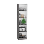 Lot de 2 bibliothèques étroites à 5 étagères et armoires à 2 portes – Multicolore / Beige / Noir / Blanc