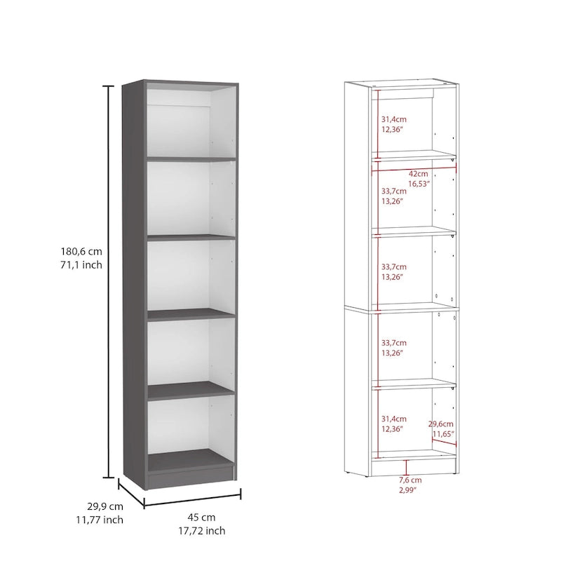 Lot de 2 bibliothèques étroites à 5 étagères et armoires à 2 portes – Multicolore / Beige / Noir / Blanc