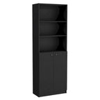Lot de 2 bibliothèques étroites à 5 étagères et armoires à 2 portes – Multicolore / Beige / Noir / Blanc