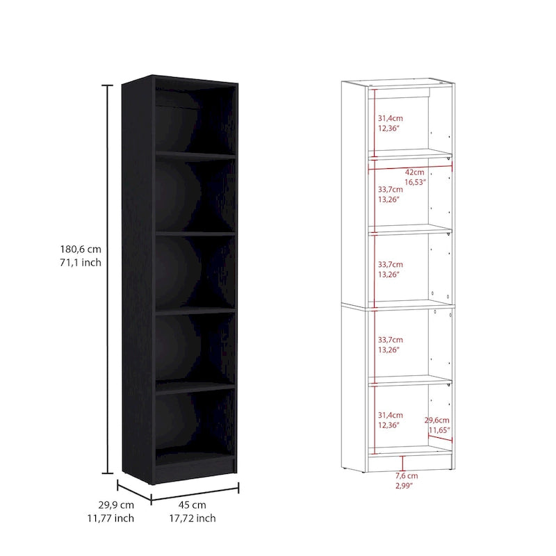 Lot de 2 bibliothèques étroites à 5 étagères et armoires à 2 portes – Multicolore / Beige / Noir / Blanc