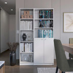 Lot de 2 bibliothèques étroites à 5 étagères et armoires à 2 portes – Multicolore / Beige / Noir / Blanc