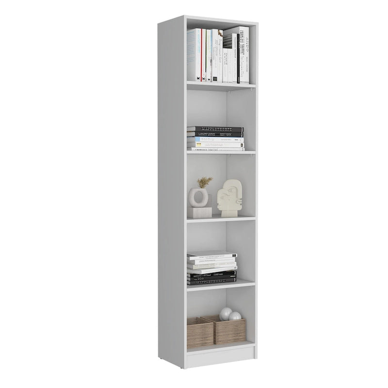 Lot de 2 bibliothèques étroites à 5 étagères et armoires à 2 portes – Multicolore / Beige / Noir / Blanc