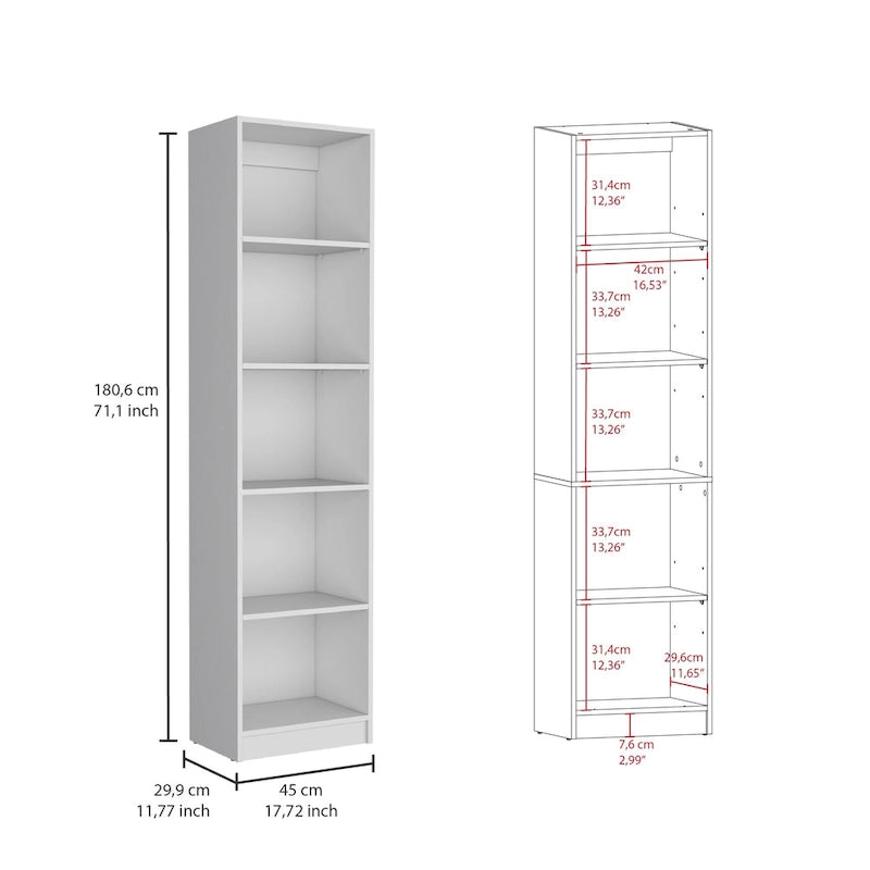 Lot de 2 bibliothèques étroites à 5 étagères et armoires à 2 portes – Multicolore / Beige / Noir / Blanc