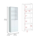 Lot de 2 bibliothèques étroites à 5 étagères et armoires à 2 portes – Multicolore / Beige / Noir / Blanc