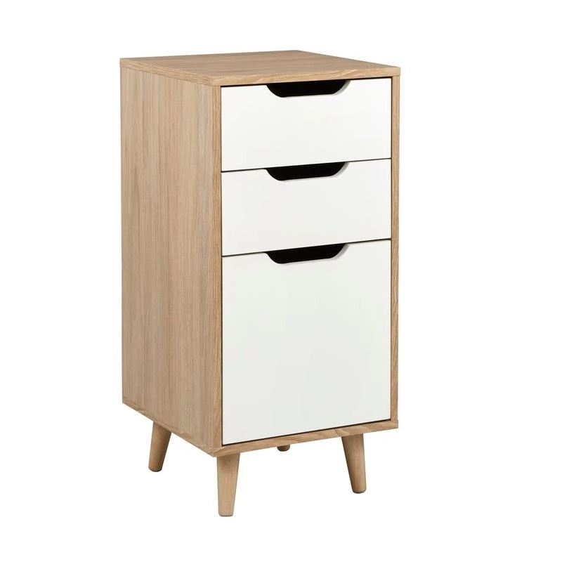Classeur naturel à 3 tiroirs – Style moderne du milieu du siècle, pour utilisateur unique