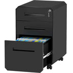 Modern Polygon 3-Drawer Wheeled Steel File Cabinet