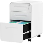 Caisson de classement mobile 3 tiroirs, blanc/noir, acier avec roulettes verrouillables