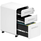 Caisson de classement mobile 3 tiroirs, blanc/noir, acier avec roulettes verrouillables