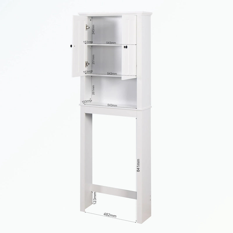 Meuble de rangement blanc à poser au-dessus des toilettes, 2 portes, assemblage par une seule personne