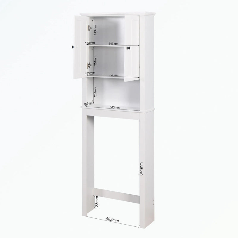Meuble de rangement blanc à poser au-dessus des toilettes, 2 portes, assemblage par une seule personne