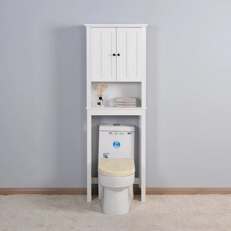 Meuble de rangement blanc à poser au-dessus des toilettes, 2 portes, assemblage par une seule personne