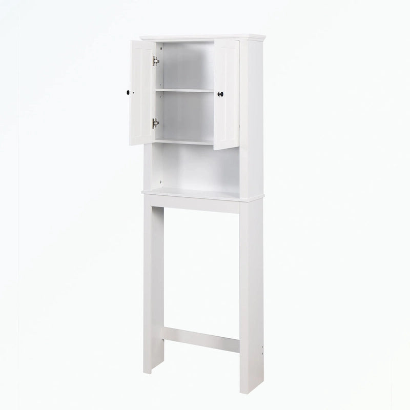 Meuble de rangement blanc à poser au-dessus des toilettes, 2 portes, assemblage par une seule personne