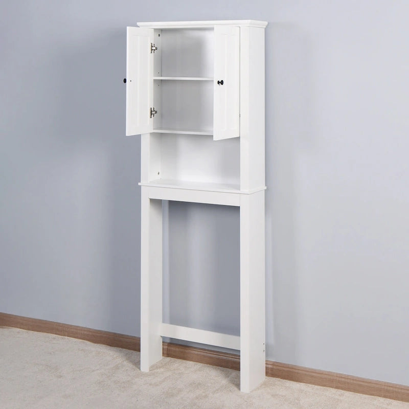 Meuble de rangement blanc à poser au-dessus des toilettes, 2 portes, assemblage par une seule personne