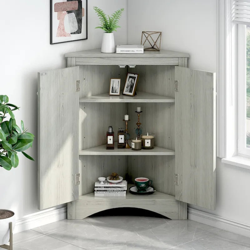 Meuble de rangement d'angle triangulaire en Chêne / Blanc / Bleu / Marron / Argent / Cappuccino avec étagères réglables – 1 personne