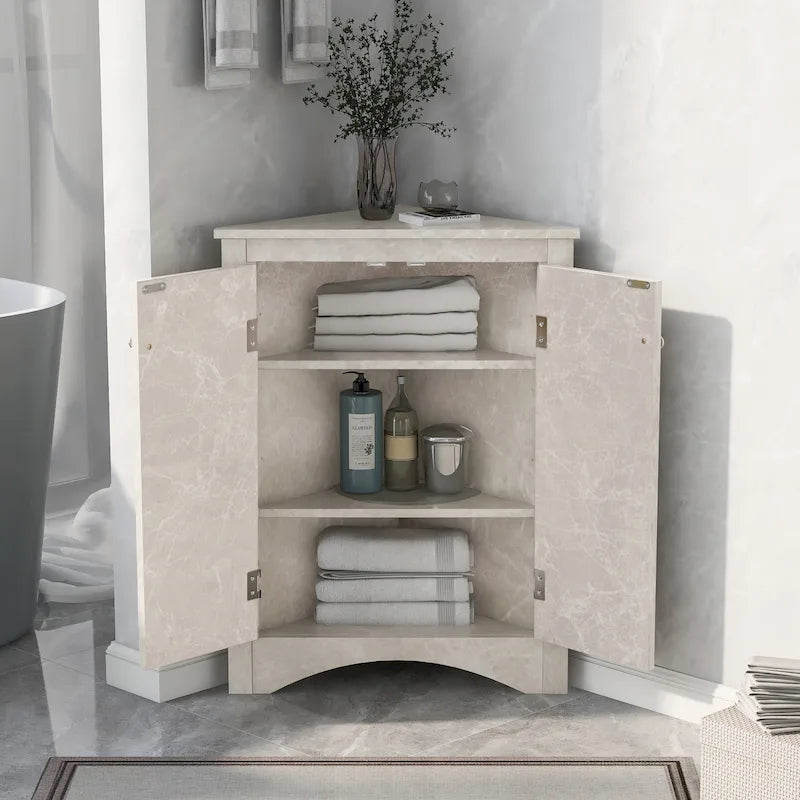 Meuble de rangement d'angle triangulaire en Chêne / Blanc / Bleu / Marron / Argent / Cappuccino avec étagères réglables – 1 personne