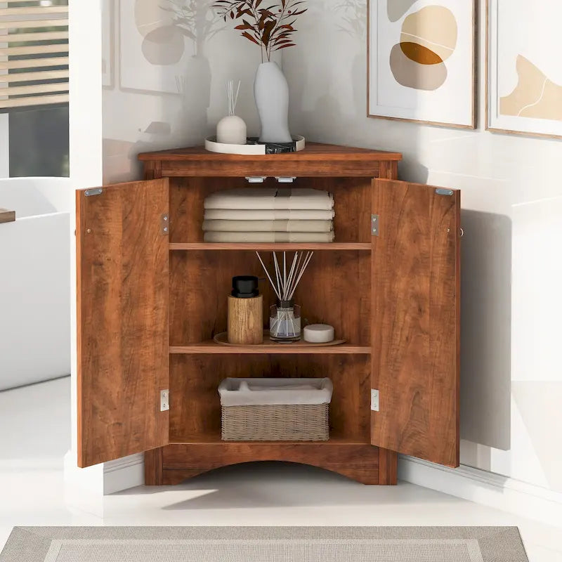 Meuble de rangement d'angle triangulaire en Chêne / Blanc / Bleu / Marron / Argent / Cappuccino avec étagères réglables – 1 personne