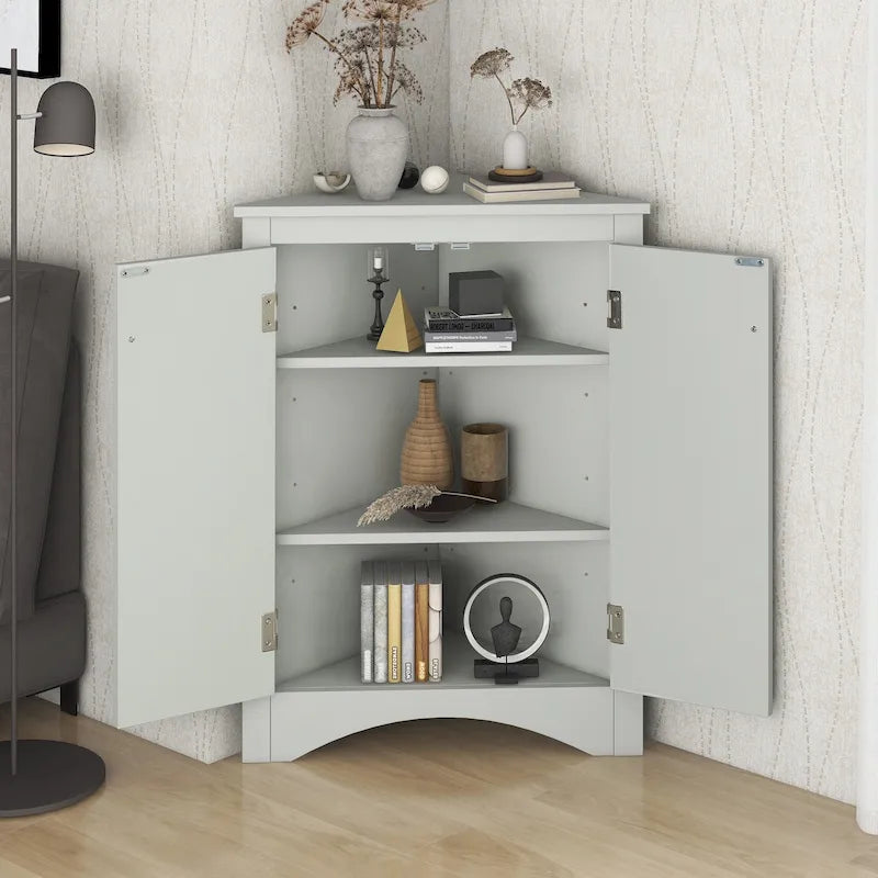 Meuble de rangement d'angle triangulaire en Chêne / Blanc / Bleu / Marron / Argent / Cappuccino avec étagères réglables – 1 personne