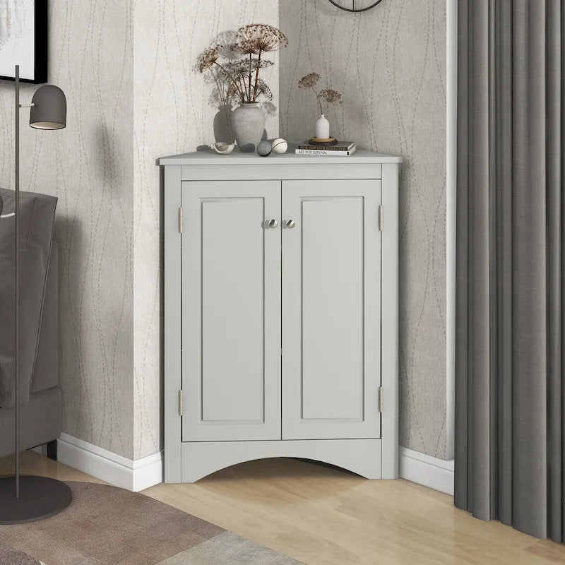 Meuble de rangement d'angle triangulaire en Chêne / Blanc / Bleu / Marron / Argent / Cappuccino avec étagères réglables – 1 personne
