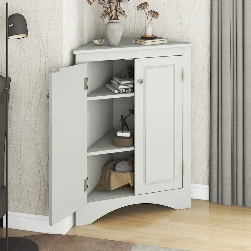 Meuble de rangement d'angle triangulaire en Chêne / Blanc / Bleu / Marron / Argent / Cappuccino avec étagères réglables – 1 personne
