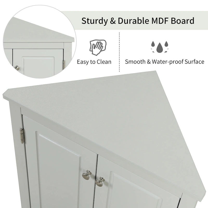 Meuble de rangement d'angle triangulaire en Chêne / Blanc / Bleu / Marron / Argent / Cappuccino avec étagères réglables – 1 personne