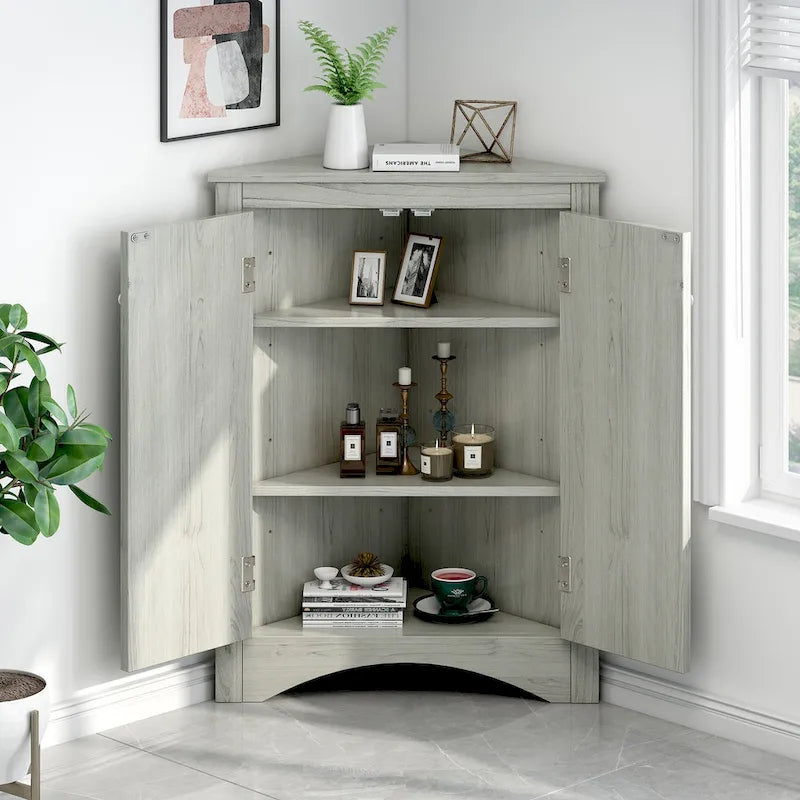 Meuble de rangement d'angle triangulaire en Chêne / Blanc / Bleu / Marron / Argent / Cappuccino avec étagères réglables – 1 personne