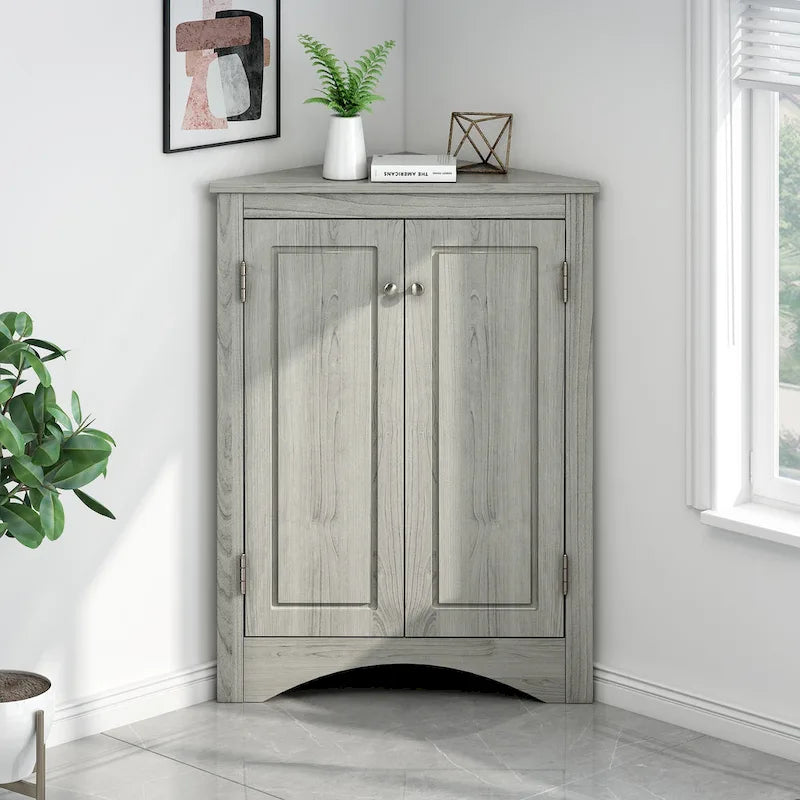 Meuble de rangement d'angle triangulaire en Chêne / Blanc / Bleu / Marron / Argent / Cappuccino avec étagères réglables – 1 personne