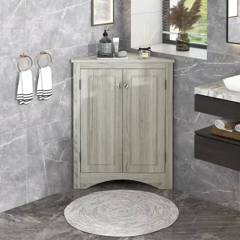 Meuble de rangement d'angle triangulaire en Chêne / Blanc / Bleu / Marron / Argent / Cappuccino avec étagères réglables – 1 personne