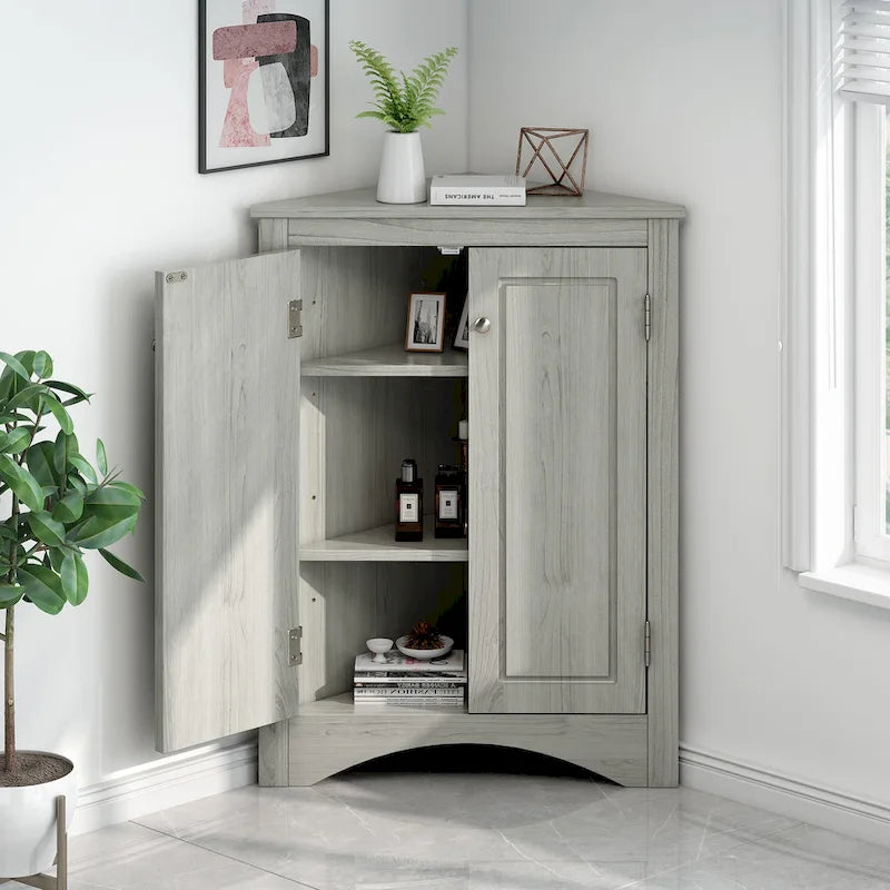 Meuble de rangement d'angle triangulaire en Chêne / Blanc / Bleu / Marron / Argent / Cappuccino avec étagères réglables – 1 personne