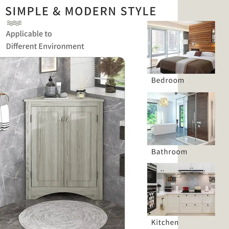 Meuble de rangement d'angle triangulaire en Chêne / Blanc / Bleu / Marron / Argent / Cappuccino avec étagères réglables – 1 personne