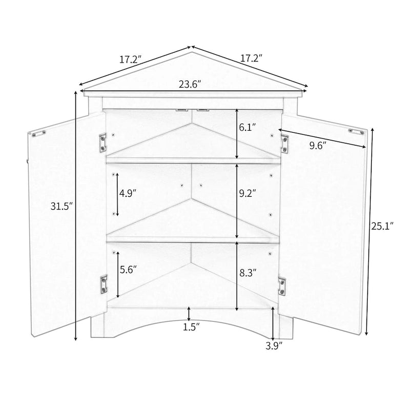 Meuble de rangement d'angle triangulaire en Chêne / Blanc / Bleu / Marron / Argent / Cappuccino avec étagères réglables – 1 personne