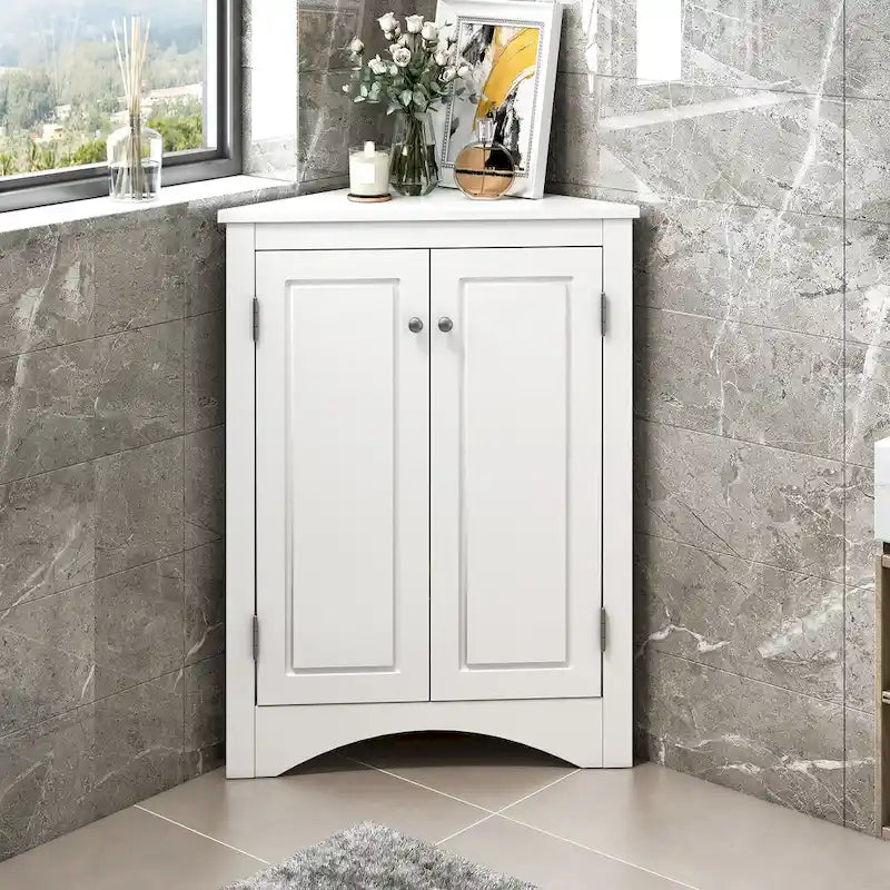 Meuble de rangement d'angle triangulaire en Chêne / Blanc / Bleu / Marron / Argent / Cappuccino avec étagères réglables – 1 personne