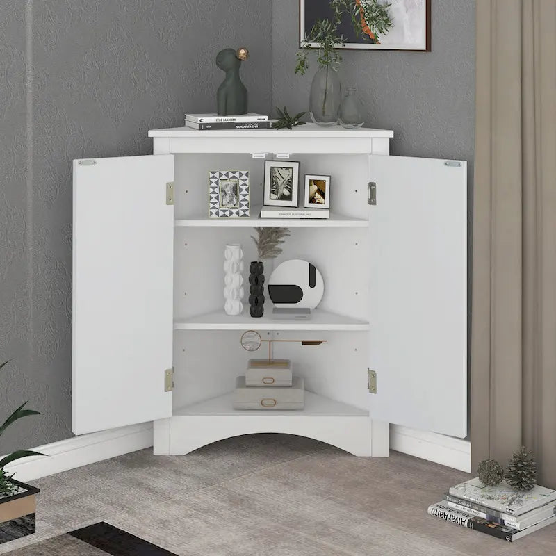 Meuble de rangement d'angle triangulaire en Chêne / Blanc / Bleu / Marron / Argent / Cappuccino avec étagères réglables – 1 personne
