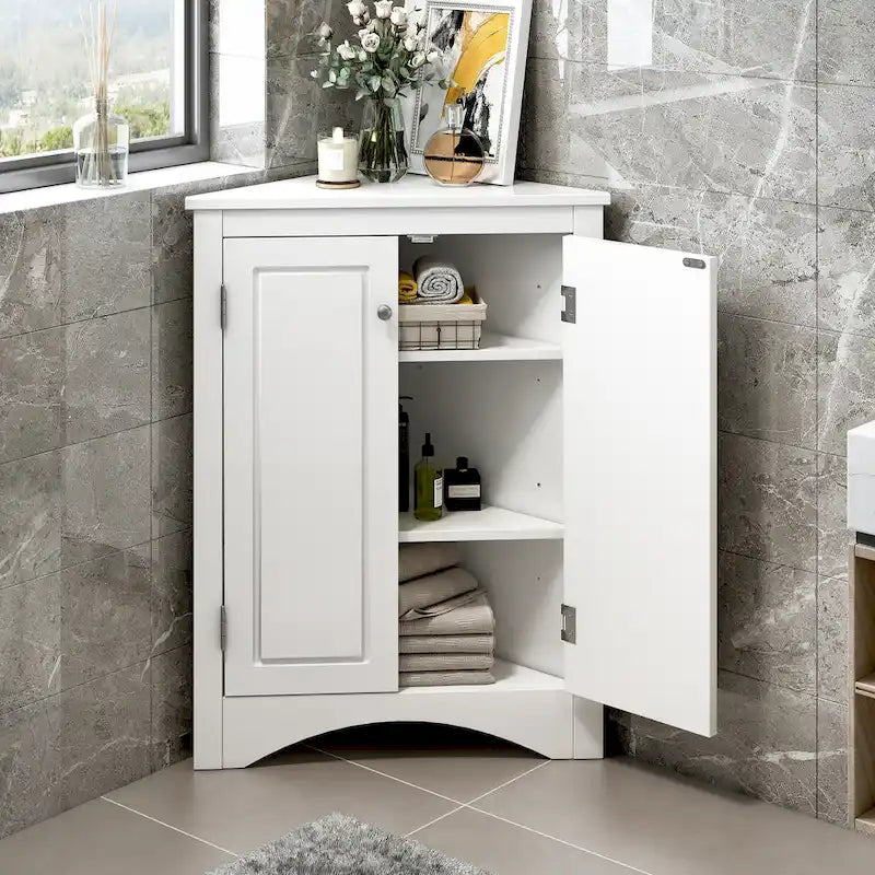 Meuble de rangement d'angle triangulaire en Chêne / Blanc / Bleu / Marron / Argent / Cappuccino avec étagères réglables – 1 personne