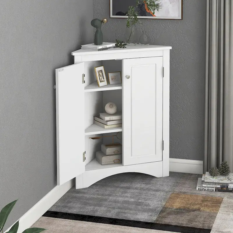 Meuble de rangement d'angle triangulaire en Chêne / Blanc / Bleu / Marron / Argent / Cappuccino avec étagères réglables – 1 personne