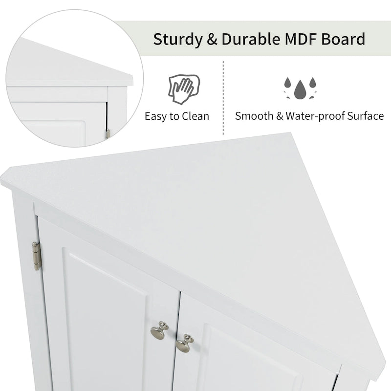 Meuble de rangement d'angle triangulaire en Chêne / Blanc / Bleu / Marron / Argent / Cappuccino avec étagères réglables – 1 personne