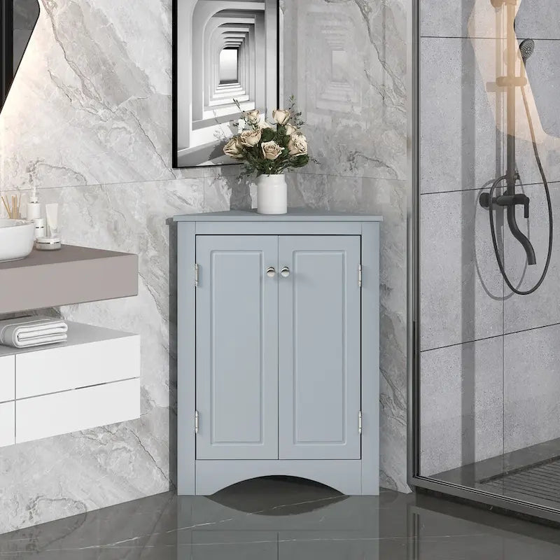 Meuble de rangement d'angle triangulaire en Chêne / Blanc / Bleu / Marron / Argent / Cappuccino avec étagères réglables – 1 personne