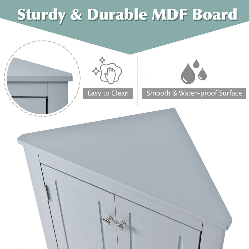 Meuble de rangement d'angle triangulaire en Chêne / Blanc / Bleu / Marron / Argent / Cappuccino avec étagères réglables – 1 personne