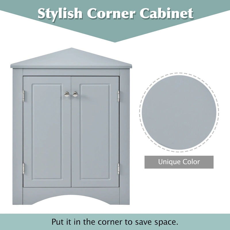 Meuble de rangement d'angle triangulaire en Chêne / Blanc / Bleu / Marron / Argent / Cappuccino avec étagères réglables – 1 personne